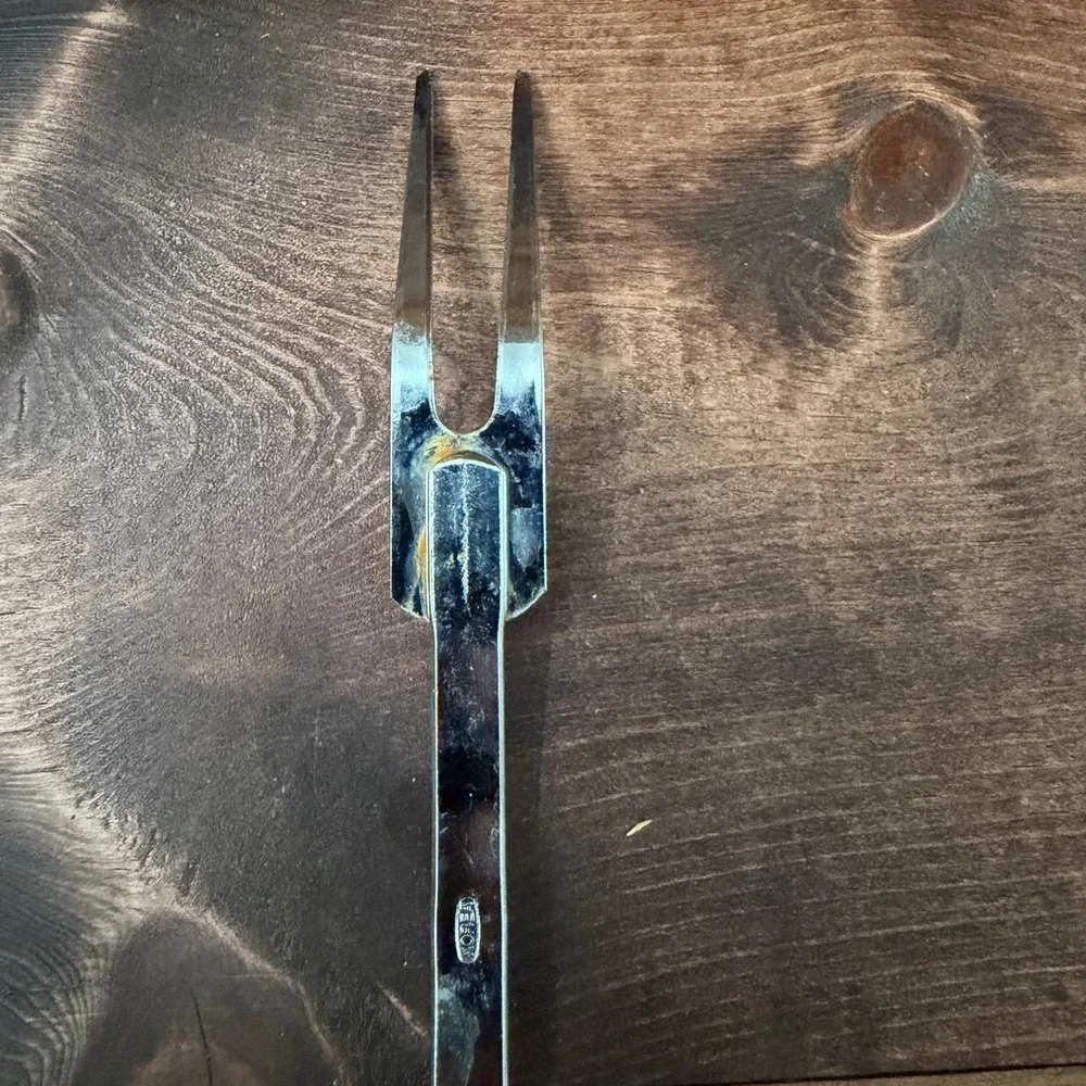 Vintage Stainless Meat Carving Fork Brown Handle Korea Kitchen Tool
